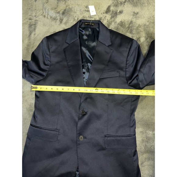 Size 38S Banana Republic Factory logo MODERN CLASSIC SATIN SUIT JACKET Navy - Picture 3 of 10